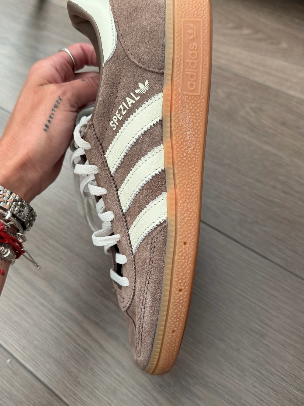 adidas Women’s Spezial Sneakers in Brown with Cream Stripes - Picture 4 of 5